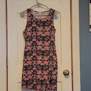 Floral Sleeveless Dress - Black and Pink